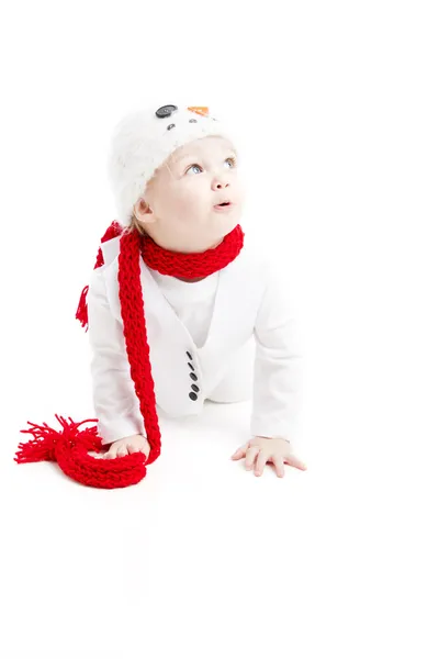 Un petit bébé déguisé en bonhomme de neige — Photo