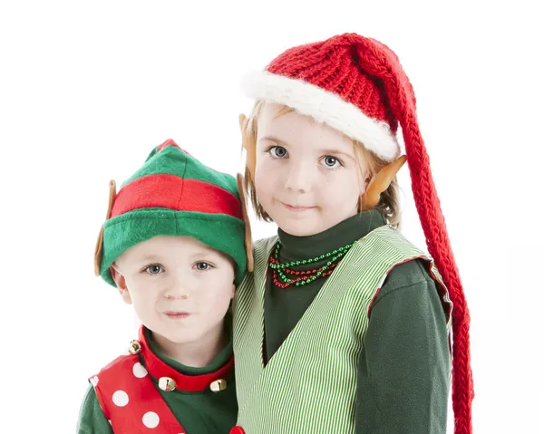 Stäng upp av två av santas jul tomtar med spetsiga öron. — Stockfoto