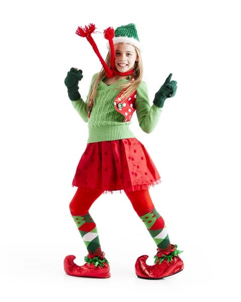 Dancing female christmas elf — Stock Photo, Image