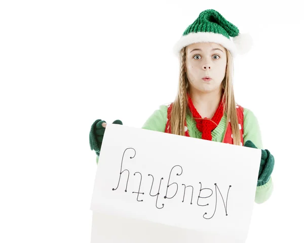 Weihnachtsmann-Elf schockiert über freche Liste — Stockfoto