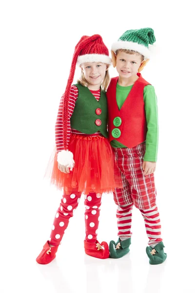 Two little christmas elves. Brother and Sister twins. — Stock Photo, Image