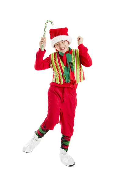 One of santas christmas elves dances with Joy. — Stock Photo, Image