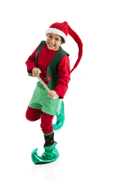 L'un des santas elfes de Noël danse avec joie . — Photo