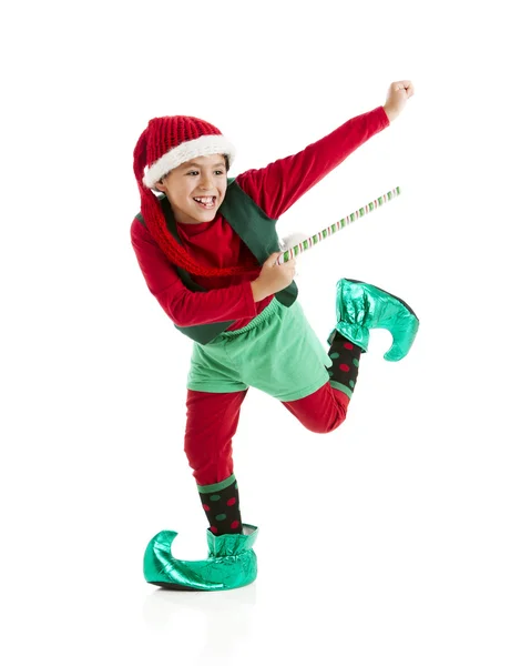 Een van santas christmas elves dansen met vreugde. — Stockfoto
