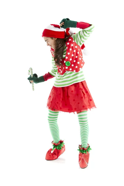 Одна з сантисів різдвяних ельфів танцює з радістю . — стокове фото