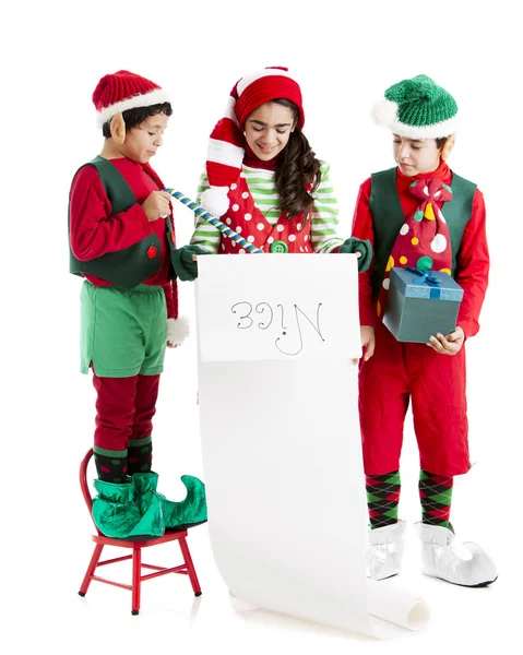 Three hispanic Christmas Elves — Stock Photo, Image