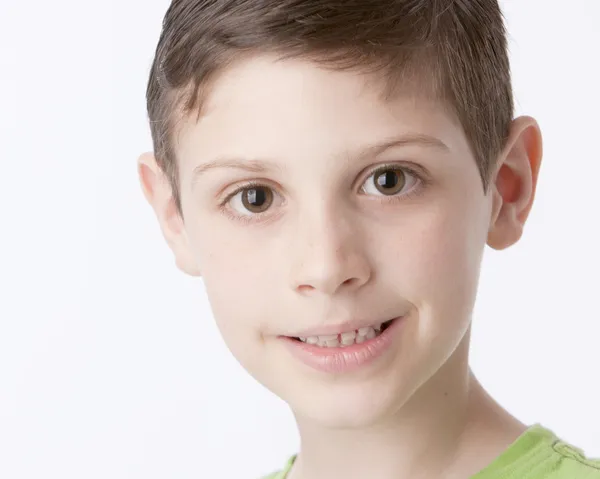 A closeup headshot of a caucasian smiling little real boy — Stock Photo, Image