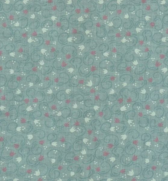 A high resolution small pink and white flower pattern printed on sea green fabric for backgrounds — Stock Photo, Image