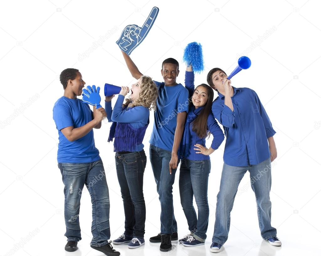 Sports Fans: Group Diverse Teenagers Together Friends Team Blue