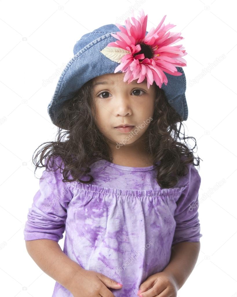 Worried disappointed mixed race little girl