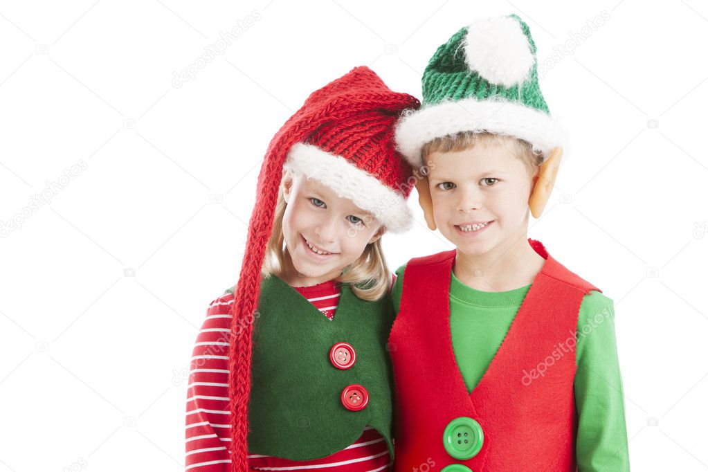 Two little christmas elves. Brother and Sister twins.
