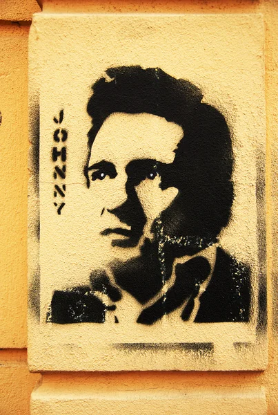 Estêncil grafitti johnny cash — Fotografia de Stock