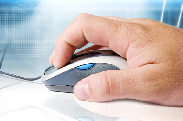 Mouse, hand and high tech background — Stock Photo, Image