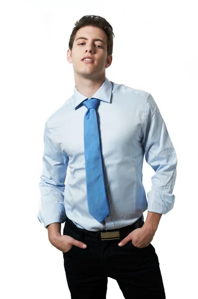 Mladý úspěšný obchodní muž izolované bílé pozadí s kopií prostor — Stock fotografie