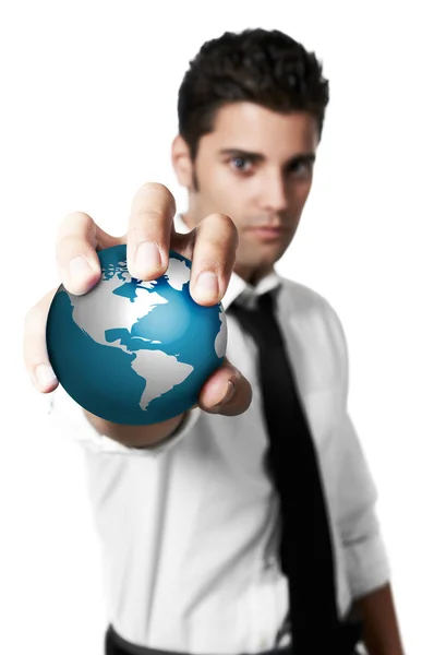 Business man holding the world in his hands — Stock Photo, Image