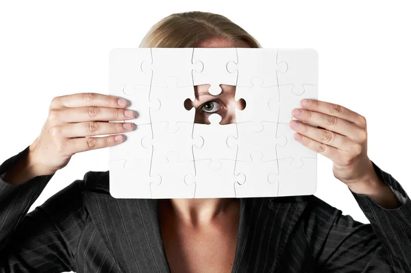 Menselijke hulpbronnen concept: Business persoon door middel van ontbrekende jigsaw — Stockfoto