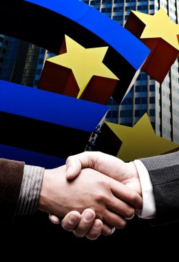 İki lider, Avrupa Merkez Bankası frankfur içinde handeshake