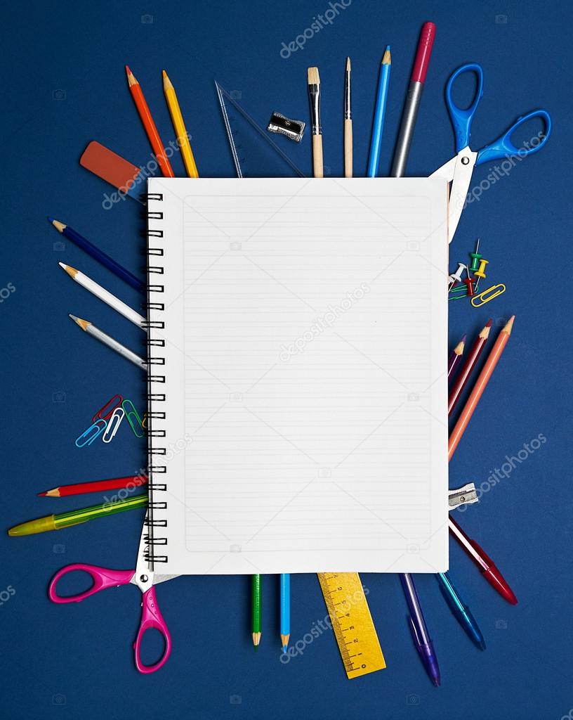 Back to School Series: shool supplies on blue background