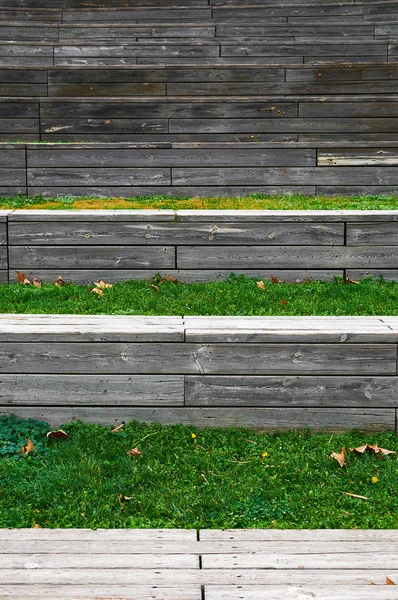 Wooden stairs and green grass — Stock Photo, Image