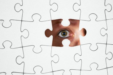 Human Resources concept: Business person through missing jigsaw clipart