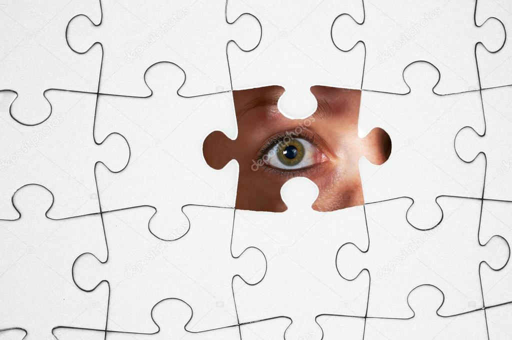 Human Resources concept: Business person through missing jigsaw