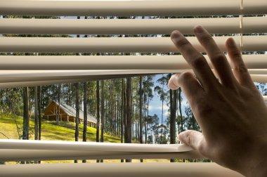 güzel bir manzara ile pencere Panjur