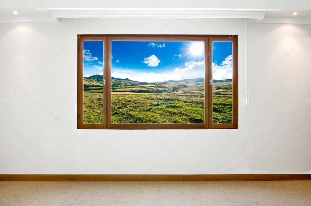 Empty big new room with a beautiful landscape view