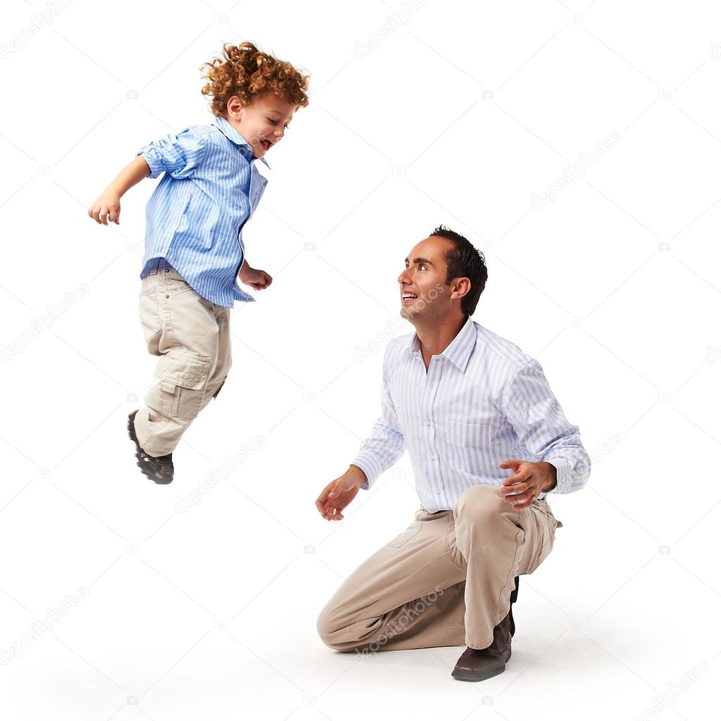 father and son playing