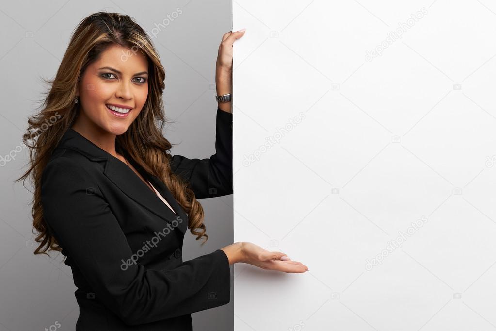 Business woman holding white paper