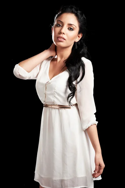 Fashion woman portrait. Female young model on black background — Stock Photo, Image