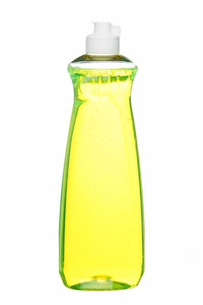 Bottle of yellow dish washing liquid isolated on white — Stock Photo, Image