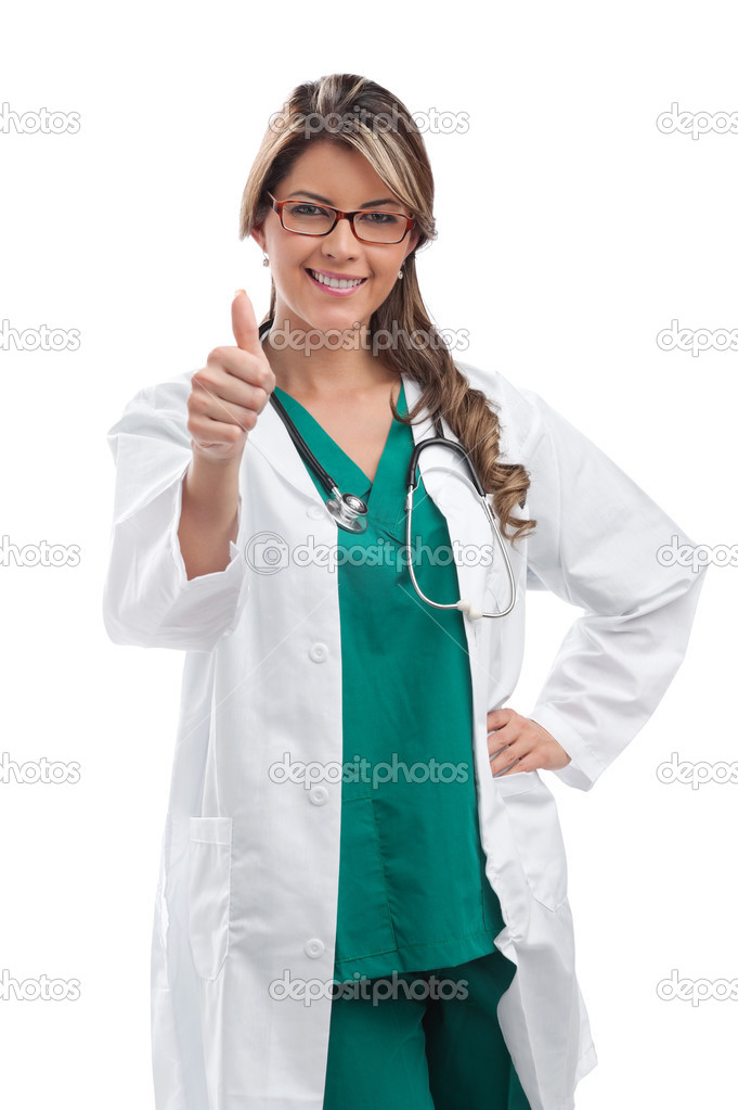 Smiling medical woman doctor. Isolated over white background