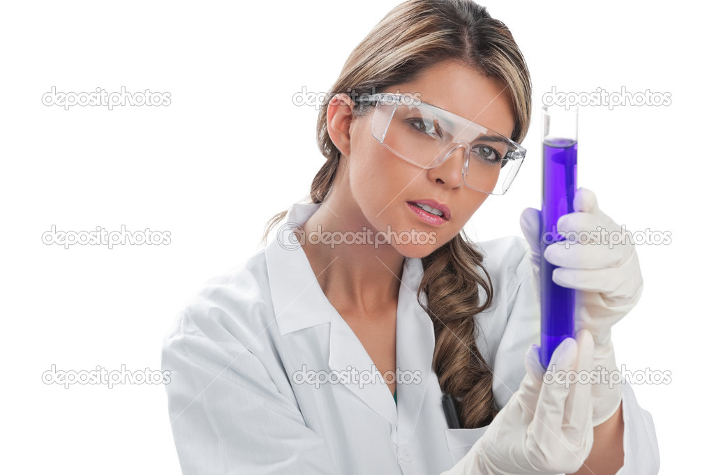 Young woman doctor holding test tube
