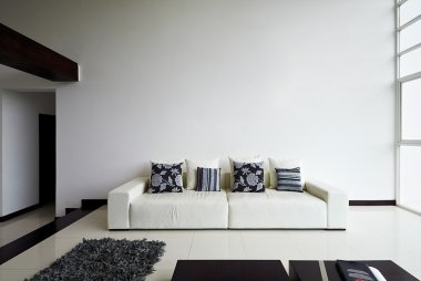 Interior design series: Modern living room with big empty white clipart