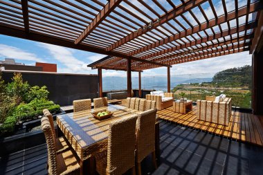 Interior design: Beautiful terrace loung with pergola clipart