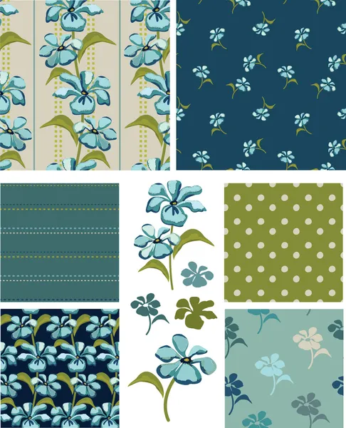 1960s inspired Seamless Floral Vector Patterns and Icons. — Stock Vector