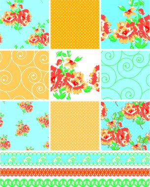 Country tarzı çiçek patchwork Dikişsiz desen ve süsler.