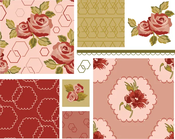 Country Rose Vector Seamless Patterns and Icons. — Stock Vector