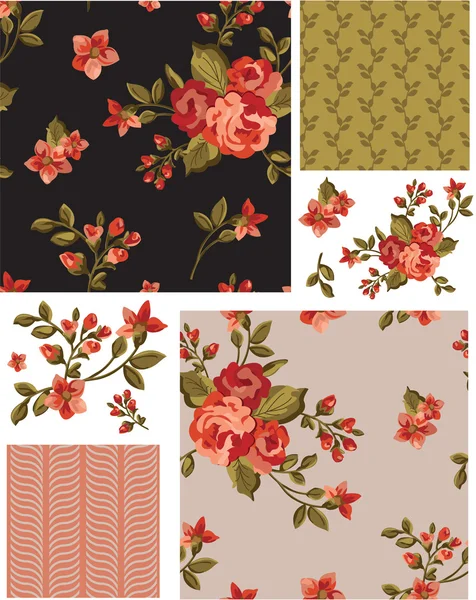 Pretty Vector Rose Seamless Patterns and Elements. — Stock Vector