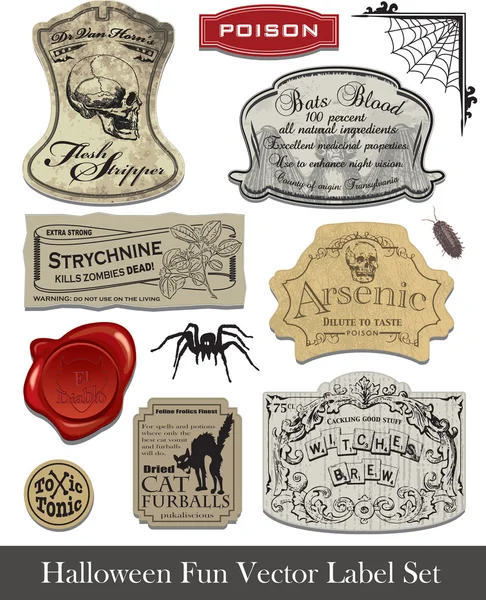 Leuke halloween spoof etiketten set 2 — Stockvector