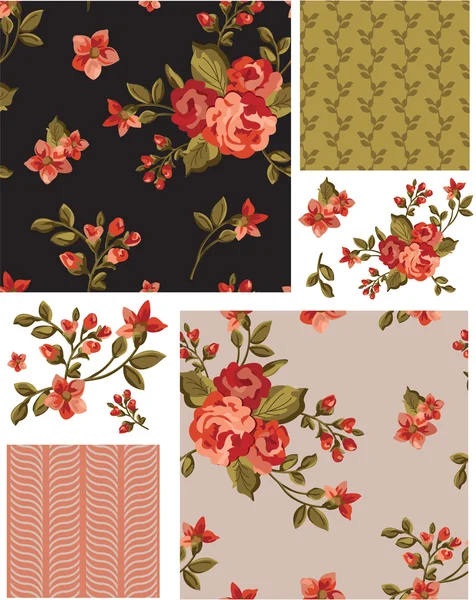 Pretty Vector Rose Seamless Patterns and Elements. Royalty Free Stock Illustrations