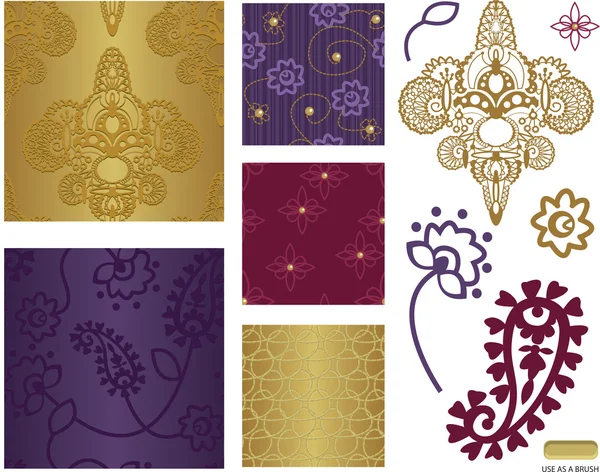 Indian Style Vector Seamless Patterns and Icons. Stock Illustration