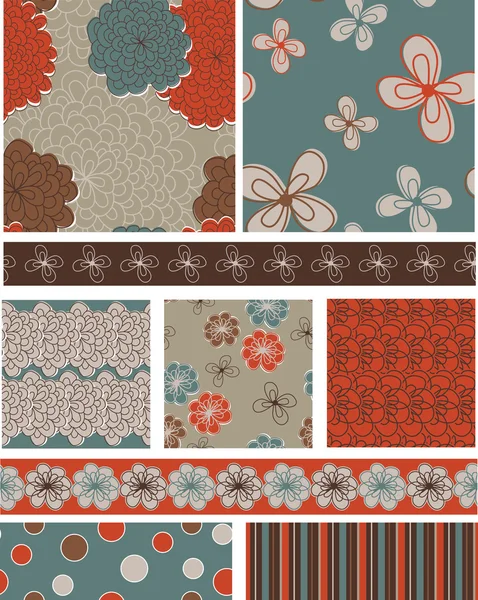 Modern Vector Floral Seamless Patterns and Trims. Vector Graphics
