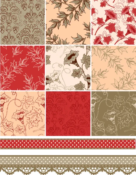 Autumn Floral Patterns — Stock Vector