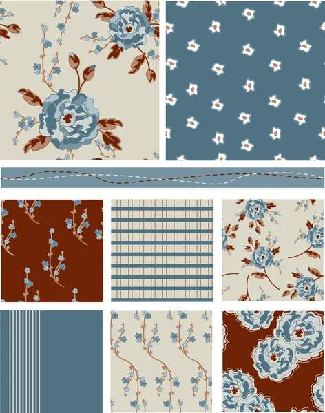Modernos patrones y rellenos florales sin costura vectorial . — Archivo Imágenes Vectoriales