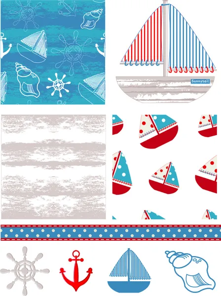 Marine Inspired Vector Seamless Patterns. — Stock Vector