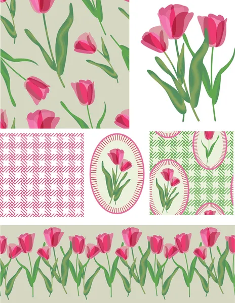 Pretty Pink Tulip Vector Patterns — Stock Vector