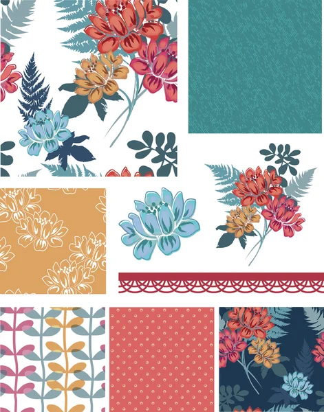 Tropical Floral Seamless Vector Patterns and Elements. — Stock Vector