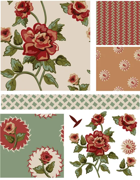 Vintage stijl floral naadloze vector patronen en elementen. — Stockvector