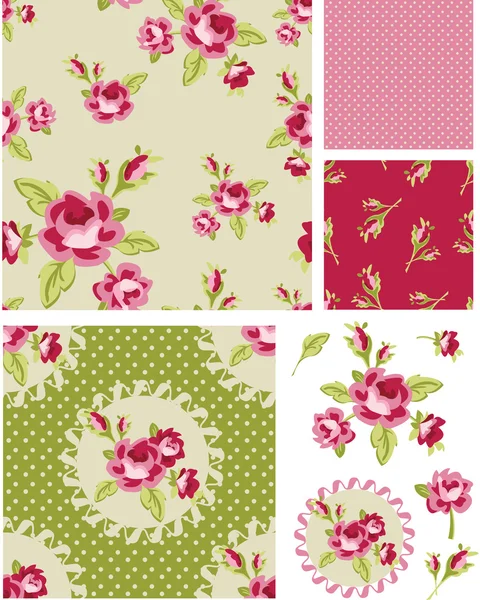 New Rose Floral Vector Seamless Patterns. — Stock Vector